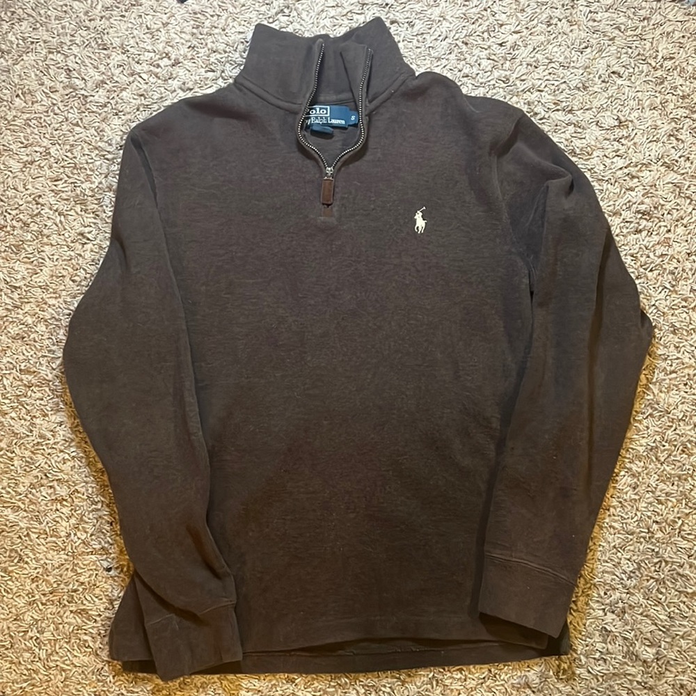 Polo Quarter Zip Brown with tan horse